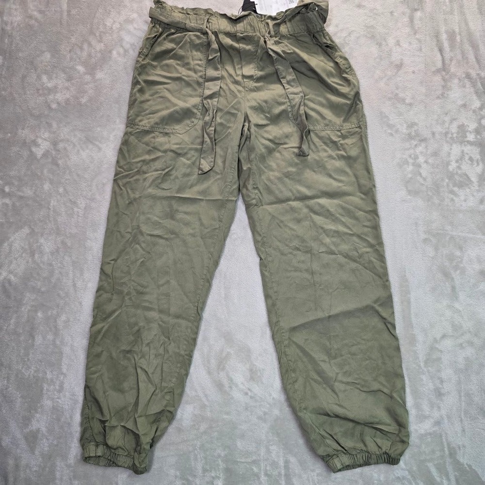 Fashion Nova Cool It Off Pants Olive Green Tencel Paperbag Waist Joggers Large